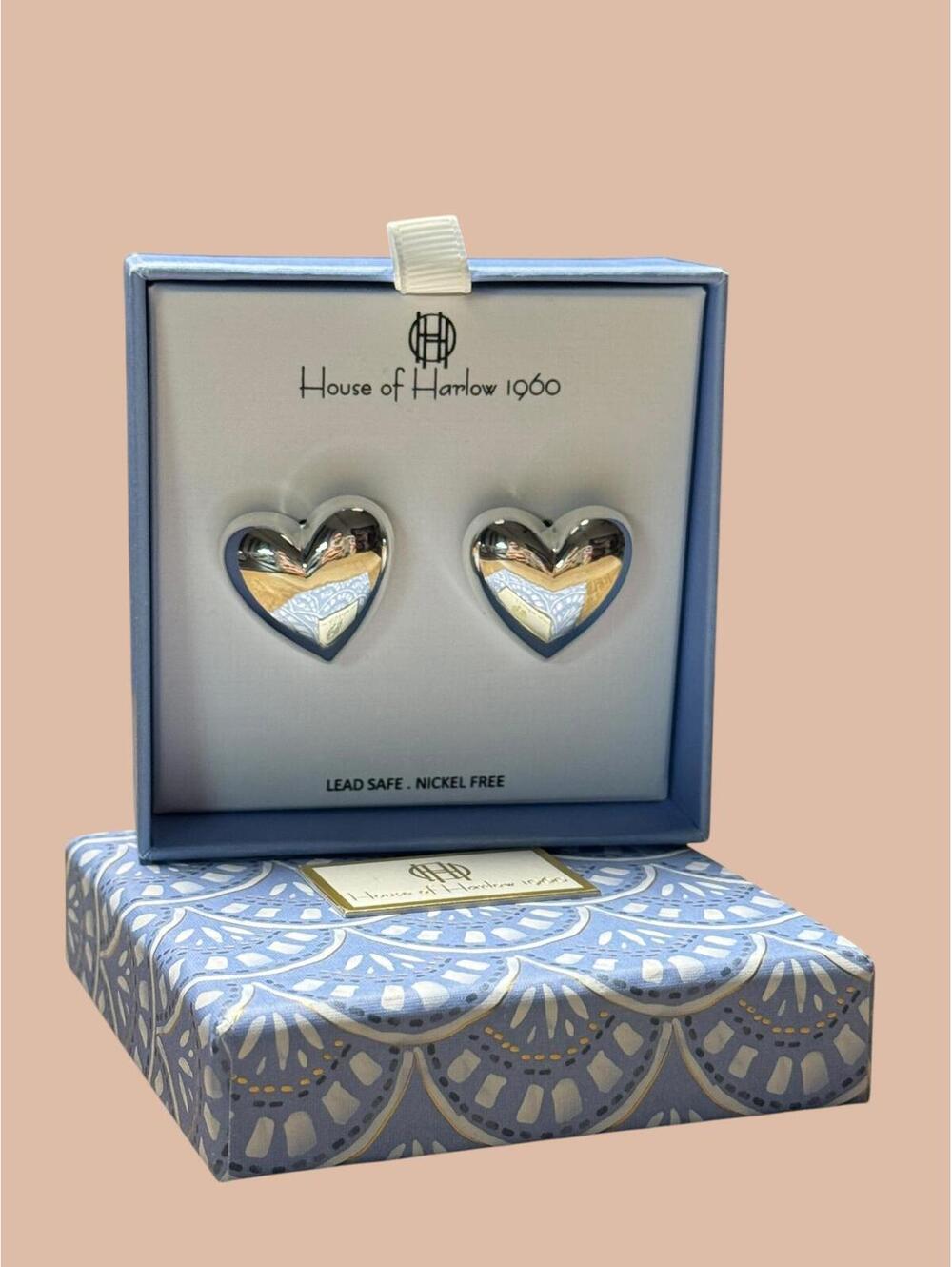 House of Harlow 1960 Heart Shaped Silver Tone Earrings